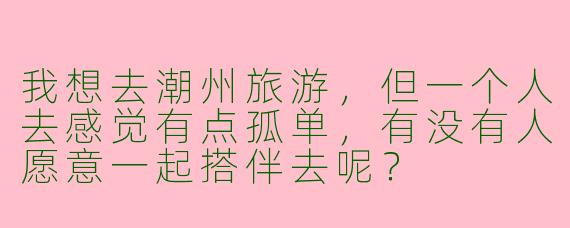我想去潮州旅游,但一个人去感觉有点孤单,有没有人愿意一起搭伴去呢?