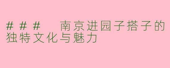 ### 南京进园子搭子的独特文化与魅力
