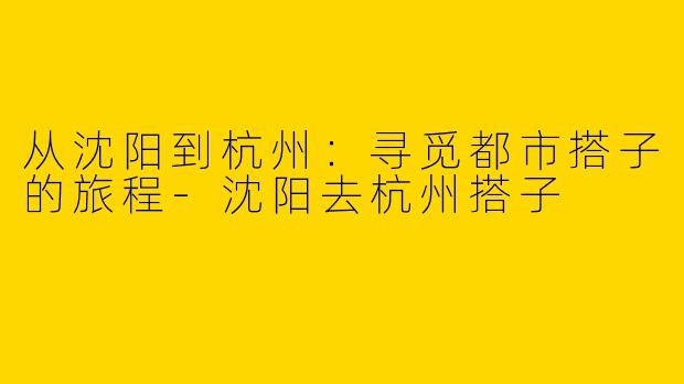 从沈阳到杭州：寻觅都市搭子的旅程-沈阳去杭州搭子