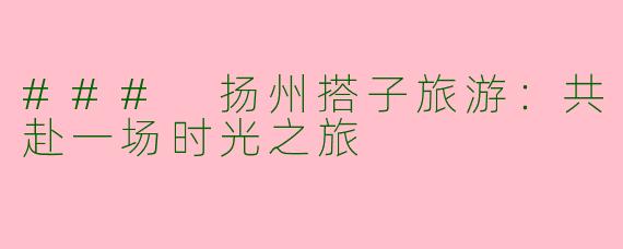 ### 扬州搭子旅游：共赴一场时光之旅