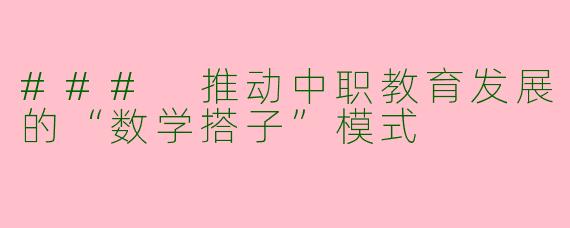 ### 推动中职教育发展的“数学搭子”模式