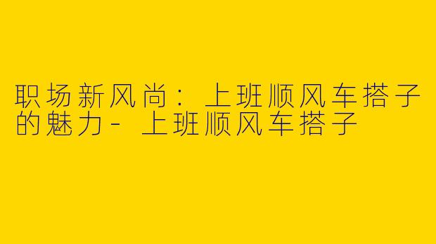职场新风尚：上班顺风车搭子的魅力-上班顺风车搭子