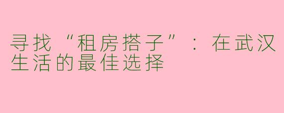 寻找“租房搭子”：在武汉生活的最佳选择