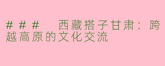 ### 西藏搭子甘肃：跨越高原的文化交流