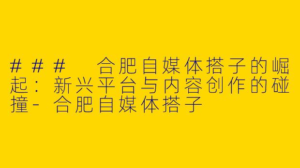 ### 合肥自媒体搭子的崛起：新兴平台与内容创作的碰撞-合肥自媒体搭子