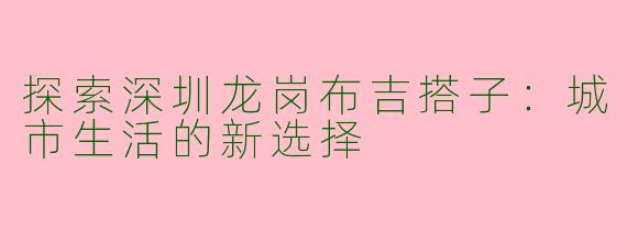 探索深圳龙岗布吉搭子：城市生活的新选择