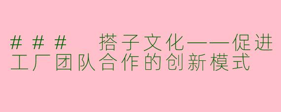 ### 搭子文化——促进工厂团队合作的创新模式