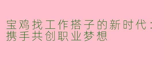 宝鸡找工作搭子的新时代：携手共创职业梦想