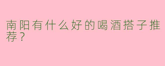 南阳有什么好的喝酒搭子推荐?