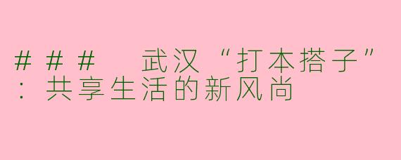 ### 武汉“打本搭子”：共享生活的新风尚