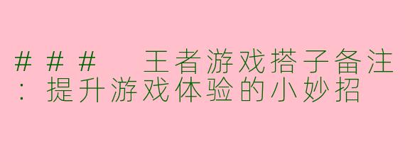 ### 王者游戏搭子备注：提升游戏体验的小妙招