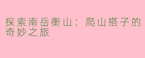 探索南岳衡山：爬山搭子的奇妙之旅