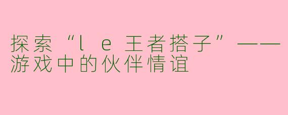 探索“le王者搭子”——游戏中的伙伴情谊