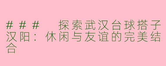 ### 探索武汉台球搭子汉阳：休闲与友谊的完美结合