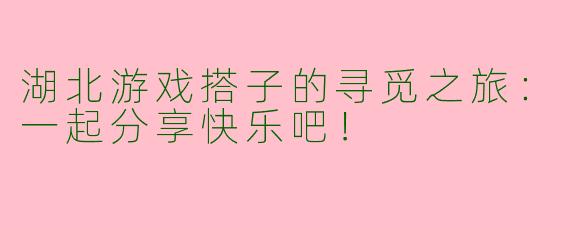 湖北游戏搭子的寻觅之旅:一起分享快乐吧!