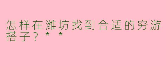 怎样在潍坊找到合适的穷游搭子?**