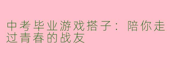 中考毕业游戏搭子：陪你走过青春的战友