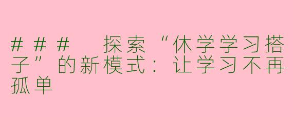 ### 探索“休学学习搭子”的新模式：让学习不再孤单