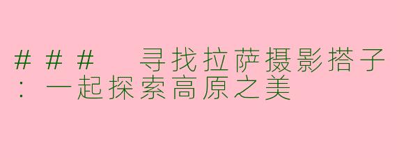 ### 寻找拉萨摄影搭子：一起探索高原之美