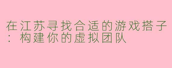 在江苏寻找合适的游戏搭子：构建你的虚拟团队