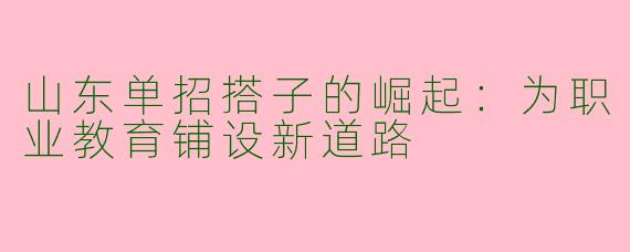 山东单招搭子的崛起：为职业教育铺设新道路