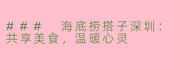 ### 海底捞搭子深圳：共享美食，温暖心灵