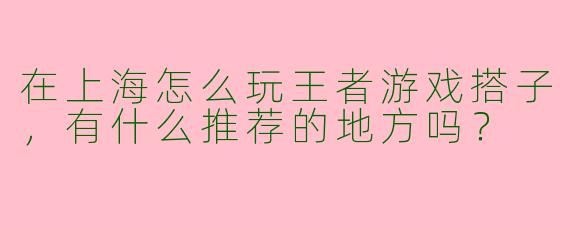 在上海怎么玩王者游戏搭子,有什么推荐的地方吗?