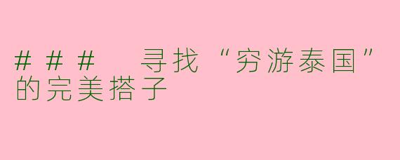 ### 寻找“穷游泰国”的完美搭子