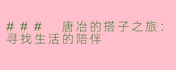### 唐冶的搭子之旅：寻找生活的陪伴