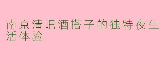 南京清吧酒搭子的独特夜生活体验