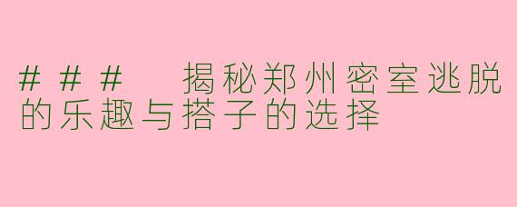 ### 揭秘郑州密室逃脱的乐趣与搭子的选择