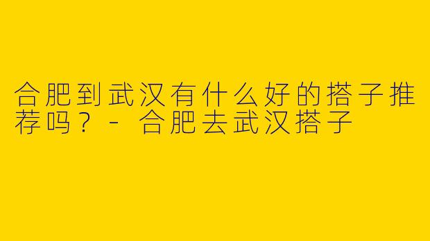 合肥到武汉有什么好的搭子推荐吗?