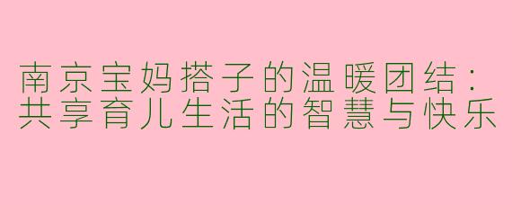 南京宝妈搭子的温暖团结：共享育儿生活的智慧与快乐