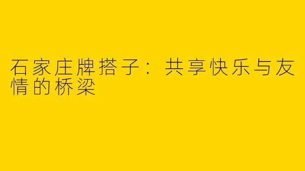 石家庄牌搭子：共享快乐与友情的桥梁