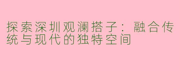 探索深圳观澜搭子：融合传统与现代的独特空间