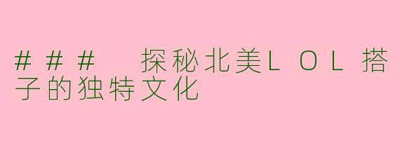 ### 探秘北美LOL搭子的独特文化