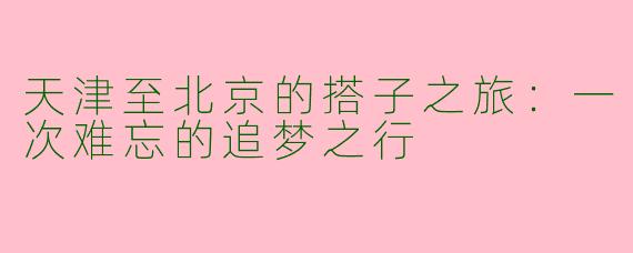 天津至北京的搭子之旅：一次难忘的追梦之行