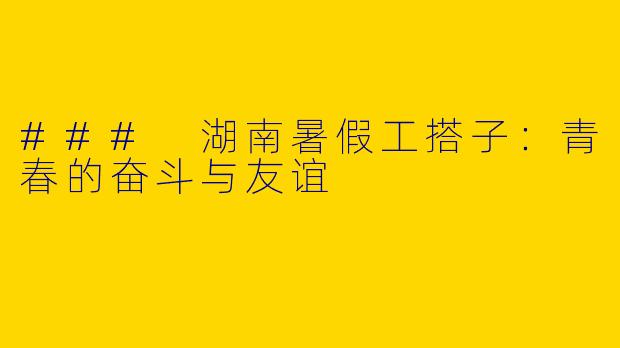 ### 湖南暑假工搭子:青春的奋斗与友谊