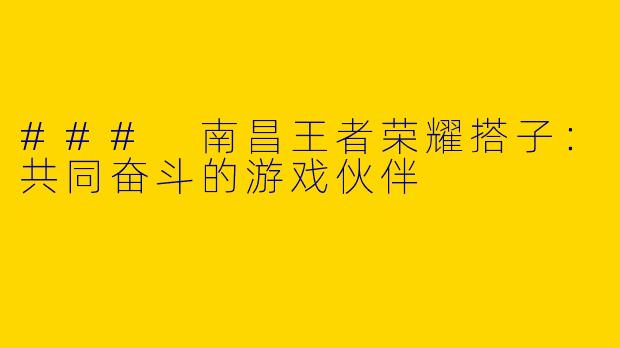 ### 南昌王者荣耀搭子：共同奋斗的游戏伙伴