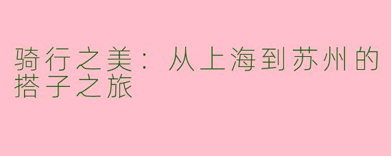 骑行之美：从上海到苏州的搭子之旅