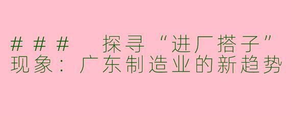 ### 探寻“进厂搭子”现象：广东制造业的新趋势