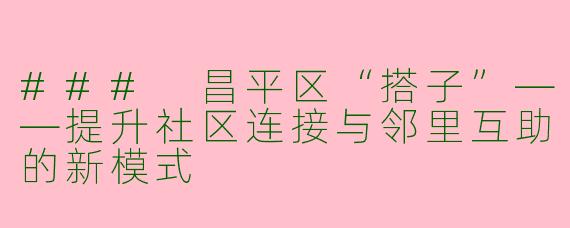 ### 昌平区“搭子”——提升社区连接与邻里互助的新模式