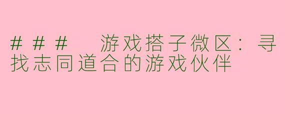 ### 游戏搭子微区：寻找志同道合的游戏伙伴