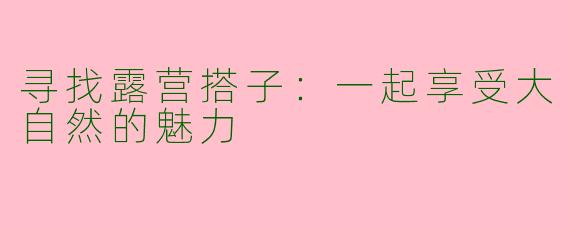 寻找露营搭子：一起享受大自然的魅力