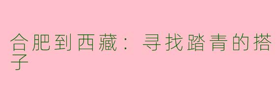 合肥到西藏：寻找踏青的搭子