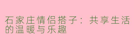 石家庄情侣搭子：共享生活的温暖与乐趣