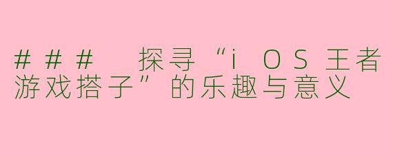 ### 探寻“iOS王者游戏搭子”的乐趣与意义 