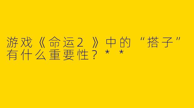 游戏《命运2》中的“搭子”有什么重要性？**