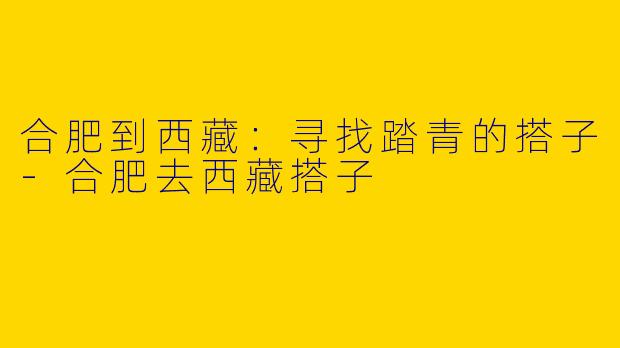 合肥到西藏：寻找踏青的搭子