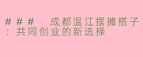 ### 成都温江摆摊搭子：共同创业的新选择